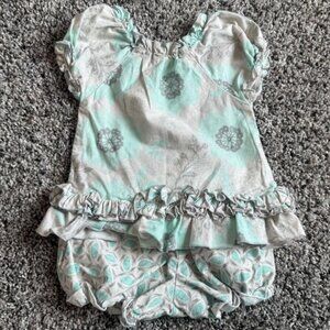 Lolly Wolly Doodle 2 Piece Short Sleeve Floral Print Top & Bottom Baby Size 0-3M